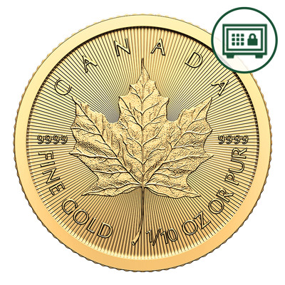 A picture of a 1/10 oz Gold Maple Leaf Coin (2024) - Secure Storage